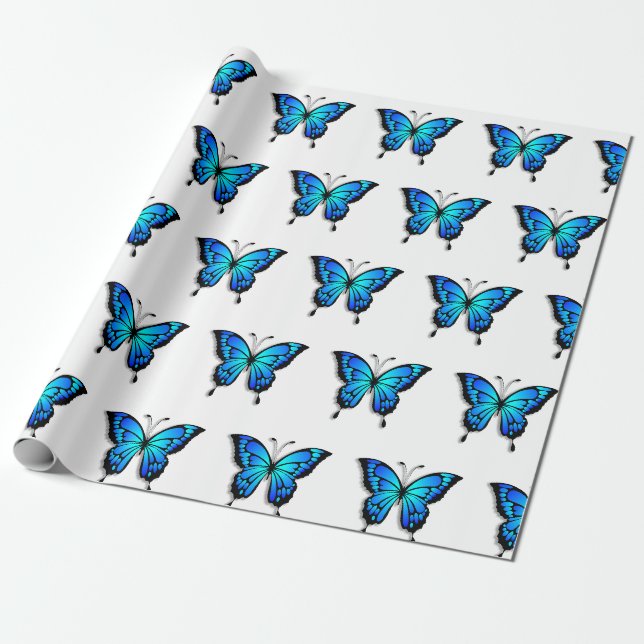 Papel De Presente Bonito embreagem de presente azul-borboleta brilha (Desenrolado)
