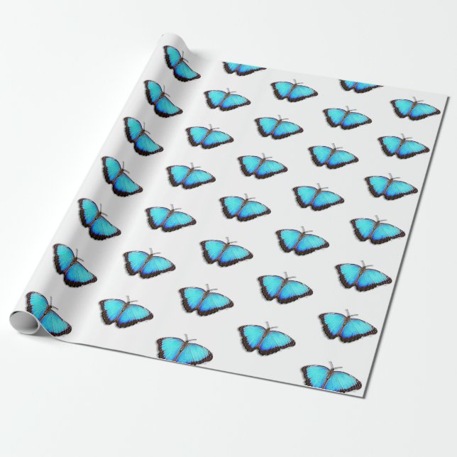 Papel De Presente Bonito embreagem de presente azul-borboleta brilha (Desenrolado)