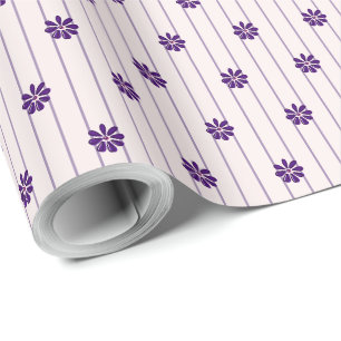 Papel De Presente Bonito Escova e Stripes Violetas e Flores Roxas