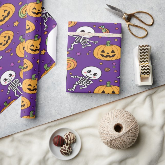 Papel De Presente Bonito Esqueleto Divertido Para O Halloween (Artesanato)