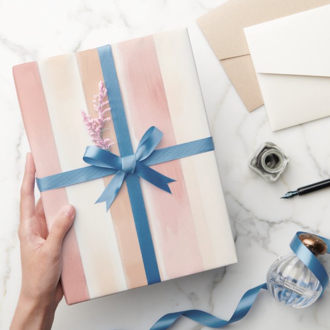 Papel De Presente Bonito faixas de creme cor-de-rosa-pêssego (Presentear)