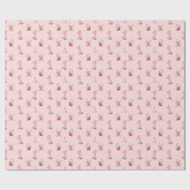 Papel De Presente Bonito Gingham Rosa, Bunnies e Ursos! (Aberto)