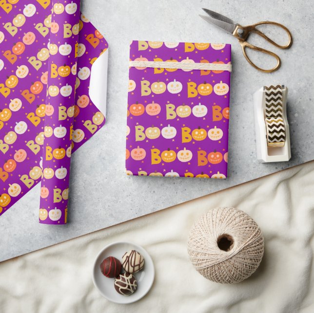 Papel De Presente Bonito Halloween Spooky Boo Pumpkin Roxo (Artesanato)