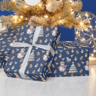 Papel De Presente Bonito Homem de Neve Clássico de Natal