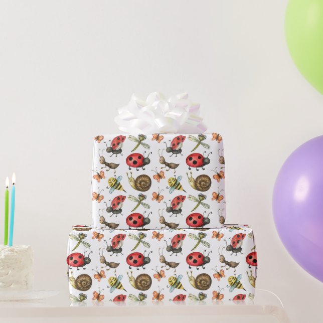 Papel De Presente Bonito Jardim Caracóis Abelhas Damybugs Arte Padrã (Presentes para festas)