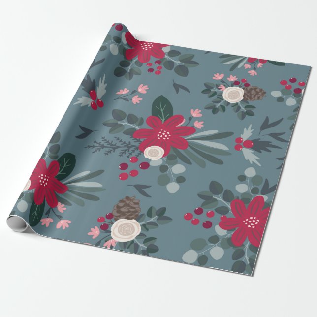 Papel De Presente Bonito Livro de Natal Floral (Desenrolado)