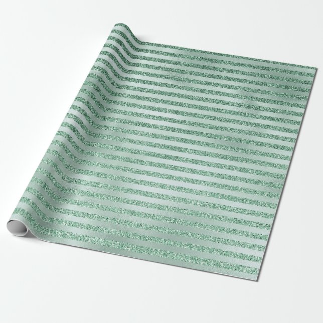 Papel De Presente Bonito Mint Green Glitter Ombre Strips (Desenrolado)