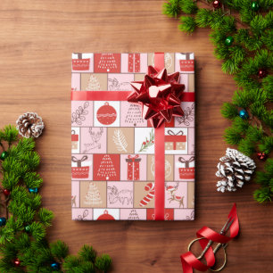 Papel De Presente Bonito Natal Festivo Vermelho Rosa
