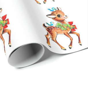 Papel De Presente Bonito Natal Vermelho Arco Verde Holly Reindeer
