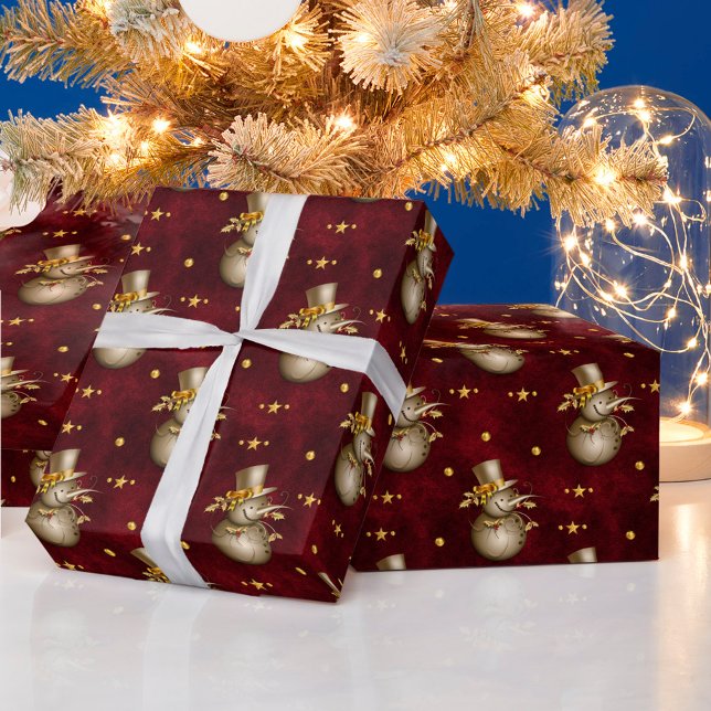 Papel De Presente Bonito Ouro Snowman (Criador carregado)