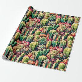 Papel De Presente Bonito Padrão Cactus Cúbico
