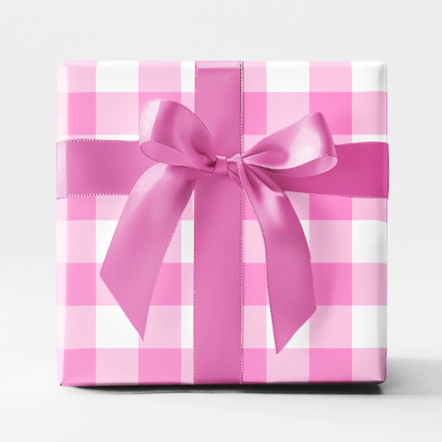 Papel De Presente Bonito padrão rosa e branco Gingham (Pretty Pink and White Gingham Big Pattern Wrapping Paper)