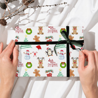Papel De Presente Bonito Papai Noel de Natal Homem de Neve Pinguim R