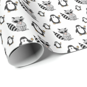 Papel De Presente Bonito Penguin Racoon Buddies Gift