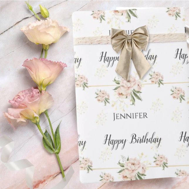 Papel De Presente Bonito Pink Peony Happy Birthday Wrappaper (Criador carregado)