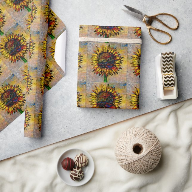 Papel De Presente Bonito pintura de girassol Abstrato (Artesanato)