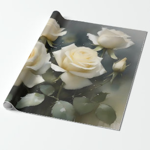 Papel De Presente Bonito pintura em aquarela do jardim de rosas bran