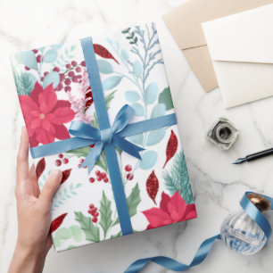 Papel De Presente Bonito poinsettia vermelha do brilho das águas flo