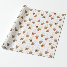 Papel De Presente Bonito Reindeer Padrão Flocos de Neve Laranja Cast