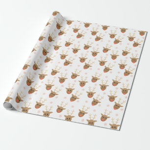 Papel De Presente Bonito Reindeer Padrão Flocos de Neve Laranja Cast