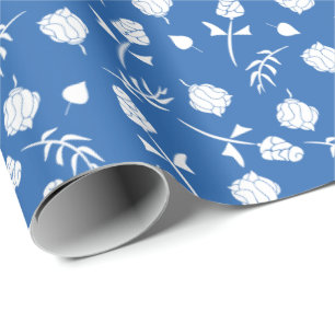 Papel De Presente Bonito Rosas Azuis e Brancas Rosebud Impressão Fl