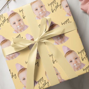 Papel De Presente Bonito Rosto de Bebê Aniversário   Foto personaliz