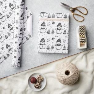 Papel De Presente Bonito Snowman e inverno Branco