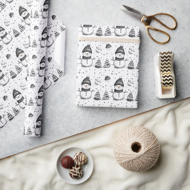 Papel De Presente Bonito Snowman e inverno Branco (Artesanato)