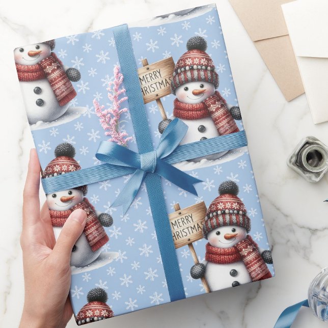 Papel De Presente Bonito Snowman Feliz Natal Flocos de Neve Rolha de (Criador carregado)