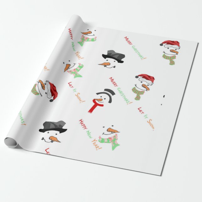 Papel De Presente Bonito Snowman Feliz Padrão de Natal (Desenrolado)