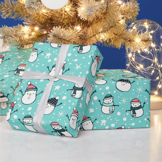 Papel De Presente Bonito Snowmen Snowflakes Natal Verde (Feriados)
