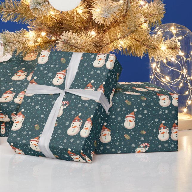 Papel De Presente Bonito Snowmen Snowflakes Natal Verde (Feriados)