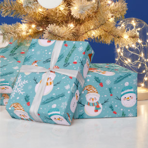 Papel De Presente Bonito Snowmen Snowflakes Natal Verde