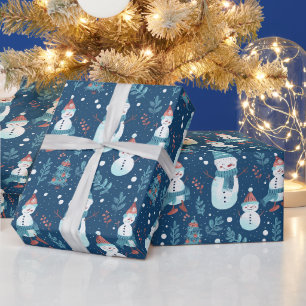 Papel De Presente Bonito Snowmen Verde Neve Azul Natal