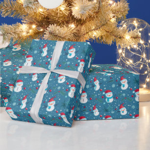 Papel De Presente Bonito Snowmen Verde Neve Azul Natal