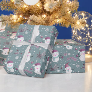 Papel De Presente Bonito Snowmen Verde Neve Natal Verde