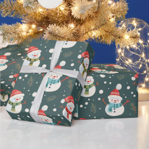 Papel De Presente Bonito Snowmen Verde Neve Natal Verde