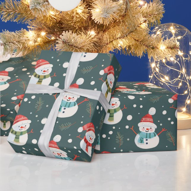Papel De Presente Bonito Snowmen Verde Neve Natal Verde (Feriados)