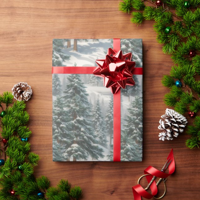 Papel De Presente Bonito Snowy Scotch Pine Tree Wraping Paper (Presente de Natal)