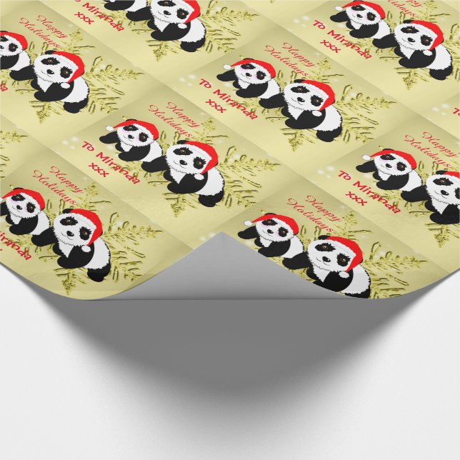 Papel De Presente Bonito Ursos de Panda Esparso Dourado Personalizad (Ponta)