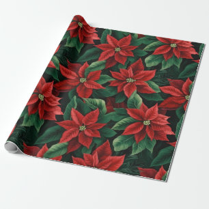 Papel De Presente Bonito, Vermelha e Verde, Poinsettias Digitais