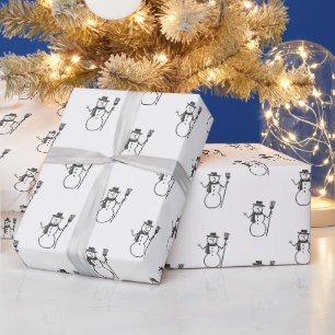 Papel De Presente Bonito Vintage Negro Neve Desenho em Branco