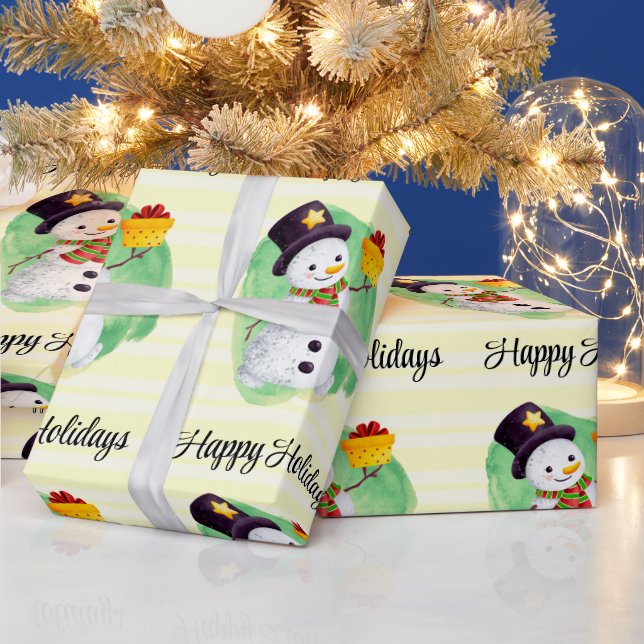 Papel De Presente Bonito Watercolor Snowman (Feriados)