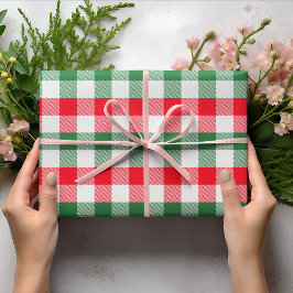 Papel De Presente Bonito Xadrez Verde Branco e Búfalo Vermelha