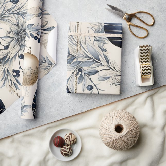 Papel De Presente Bonitos Balas Florais de Natal Azul (Artesanato)