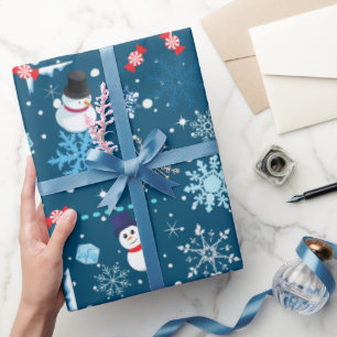 Papel De Presente Bonitos Snowmen e Snowflakes Natal