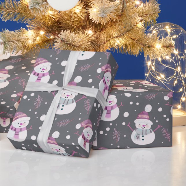 Papel De Presente Bonitos Snowmen Greenerescência Cinza Natal (Feriados)
