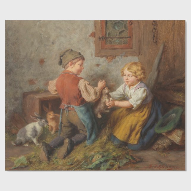 Papel De Presente Bons Amigos (Jovens Brincando Com Coelho De Pet) (Aberto)