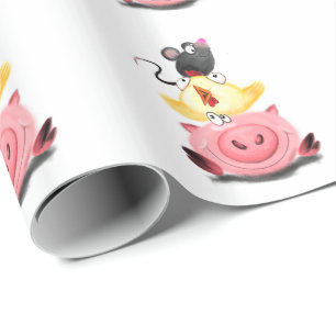 Papel De Presente Bons amigos, Pintinho e mouse - Engraçado