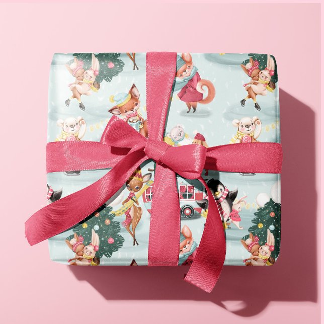 Papel De Presente Bons animais de inverno Árvores de Natal Divertida (Criador carregado)